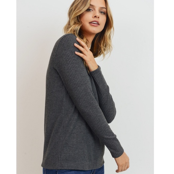 ❌DONATED❌Cherish Charcoal Gray Basic Ribbed Knit Top - Picture 2 of 9
